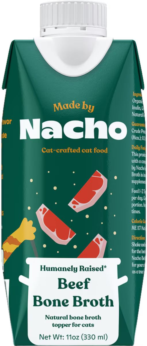 Made by Nacho Beef Bone Broth Grain- Free Wet Cat Food Topper, 11-oz carton