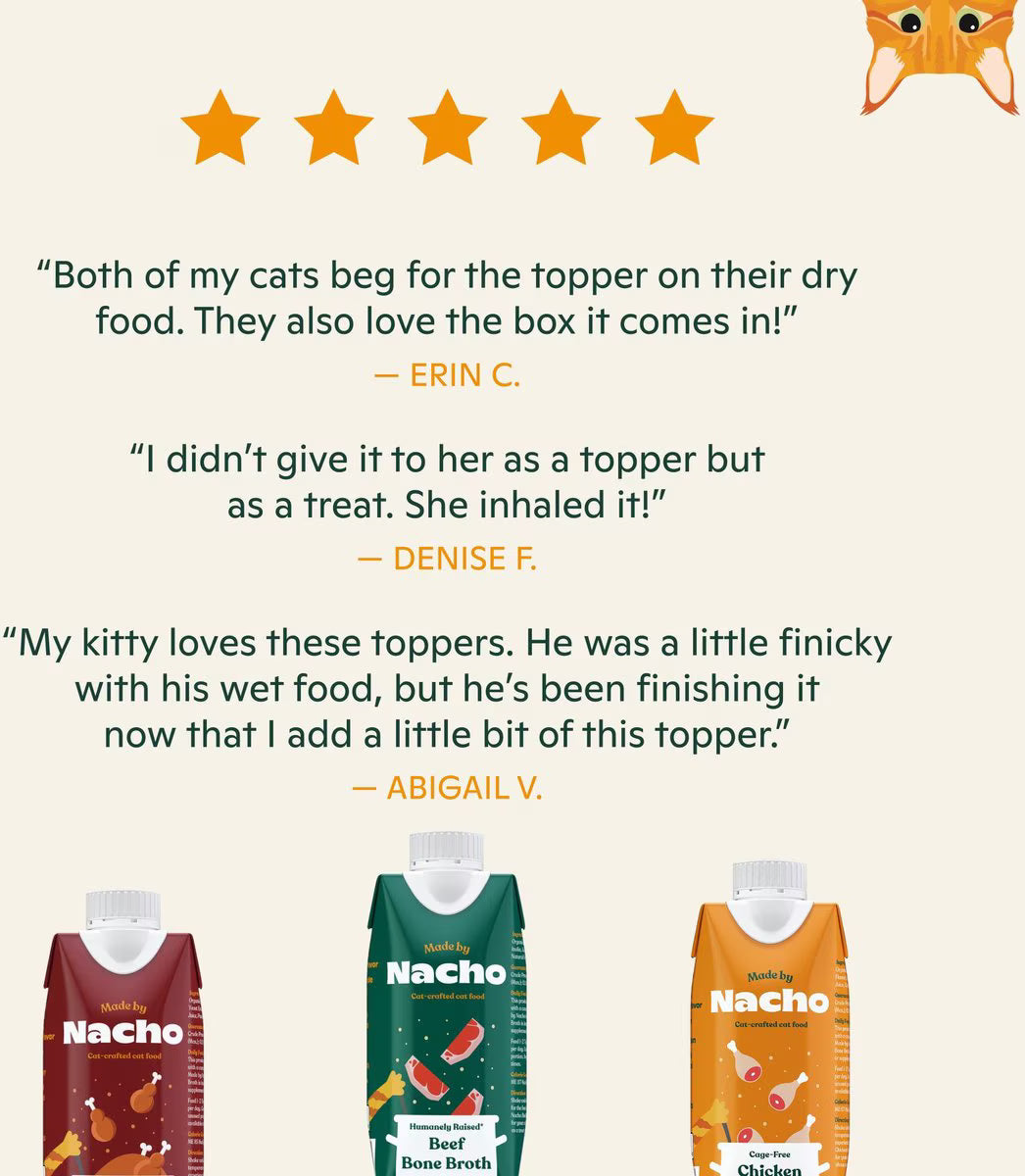 Made by Nacho Beef Bone Broth Grain- Free Wet Cat Food Topper, 11-oz carton
