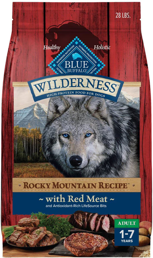 Blue Buffalo Wilderness Red Meat & Grains Rocky Mountain Recipe High-Protein Adult Dry Dog Food, 28-lb bag