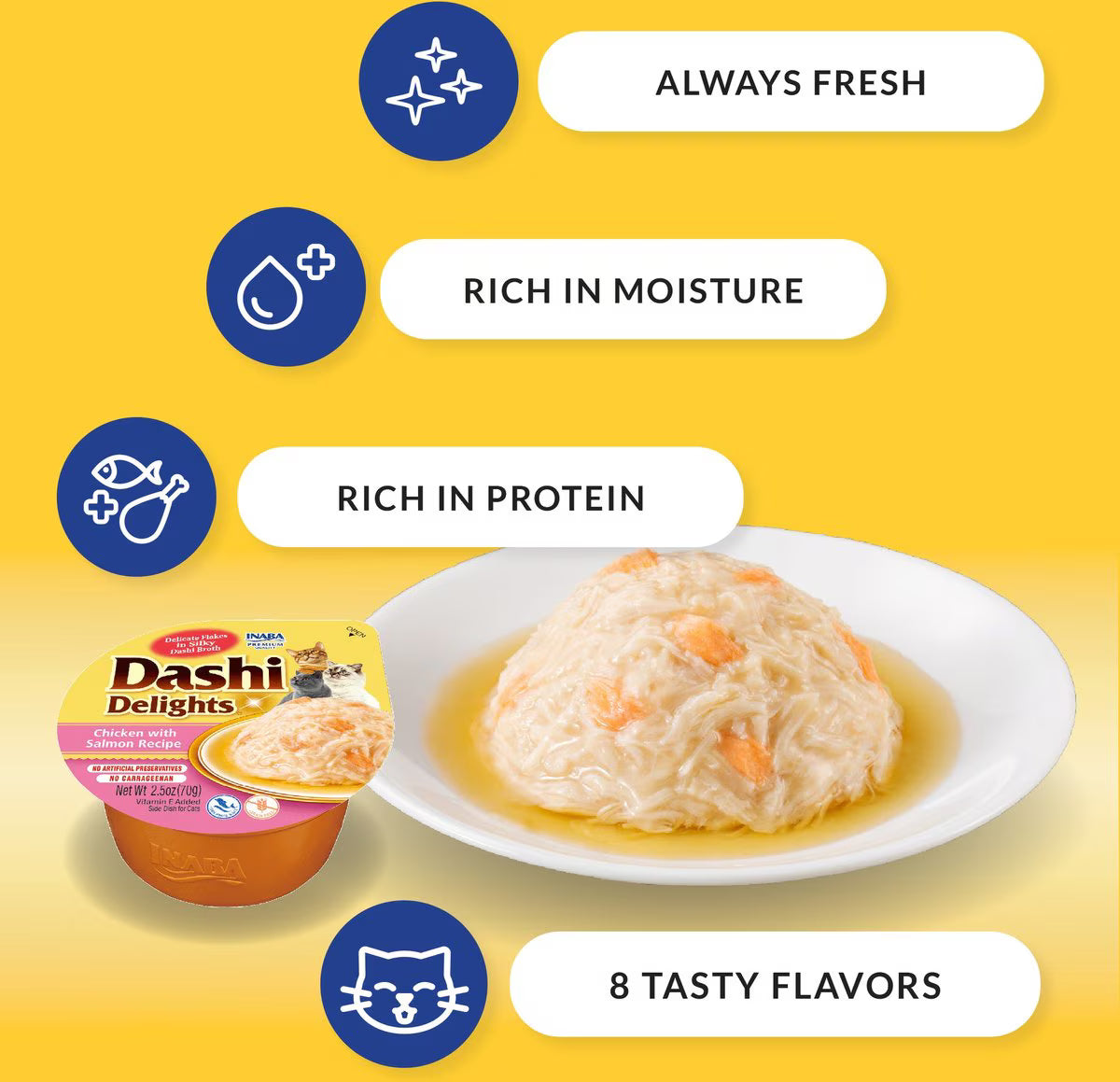 Inaba Dashi Delights Chicken with Tuna & Salmon Flavored Bits in Broth Cat Food Topping, 2.5-oz cup