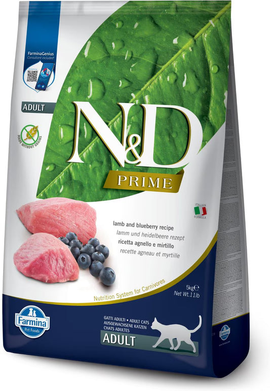Farmina N&D Prime Lamb & Blueberry Recipe Adult Cat Dry Food, 11-lb bag