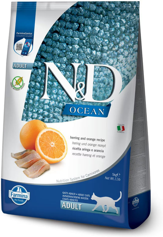 Farmina N&D Ocean Herring & Orange Adult Grain-Free Dry Cat Food, 11-lb bag