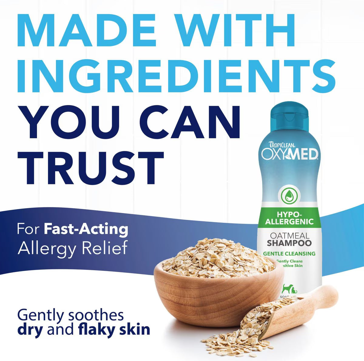 TropiClean OxyMed Hypo-Allergenic Oatmeal Dog & Cat Shampoo, Unscented, 20-fl oz bottle