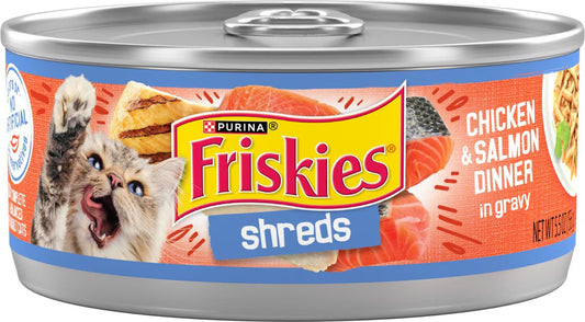 Friskies Savory Shreds Chicken & Salmon Dinner in Gravy Canned Cat Food, 5.5-oz, case of 24