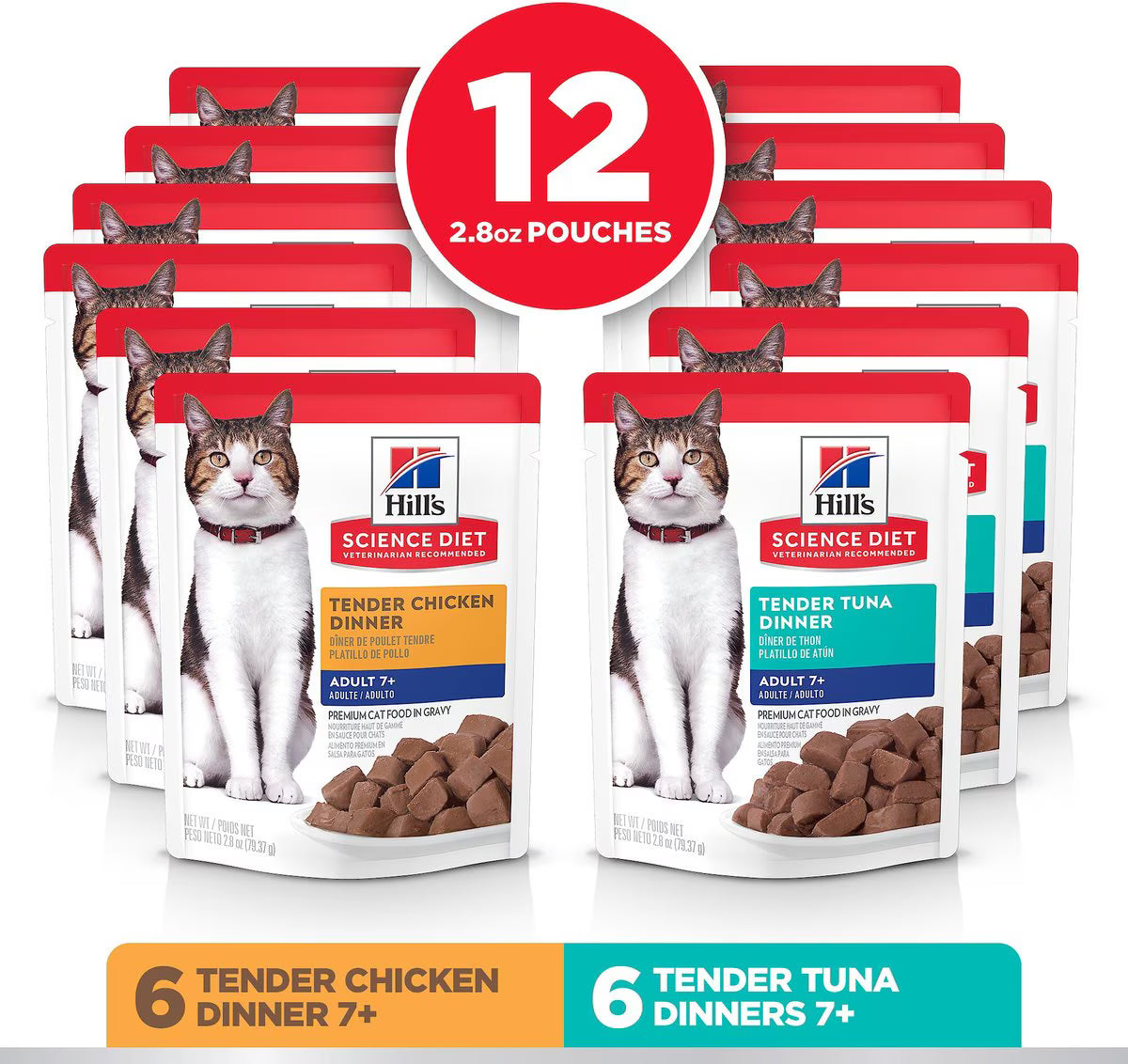 Hill's Science Diet Senior Adult 7+ Tender Dinner Variety Pack Cat Food, 2.8-oz pouch, case of 12