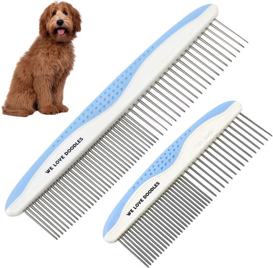 We Love Doodles Metal Dog Grooming Combs, 2 count, Blue