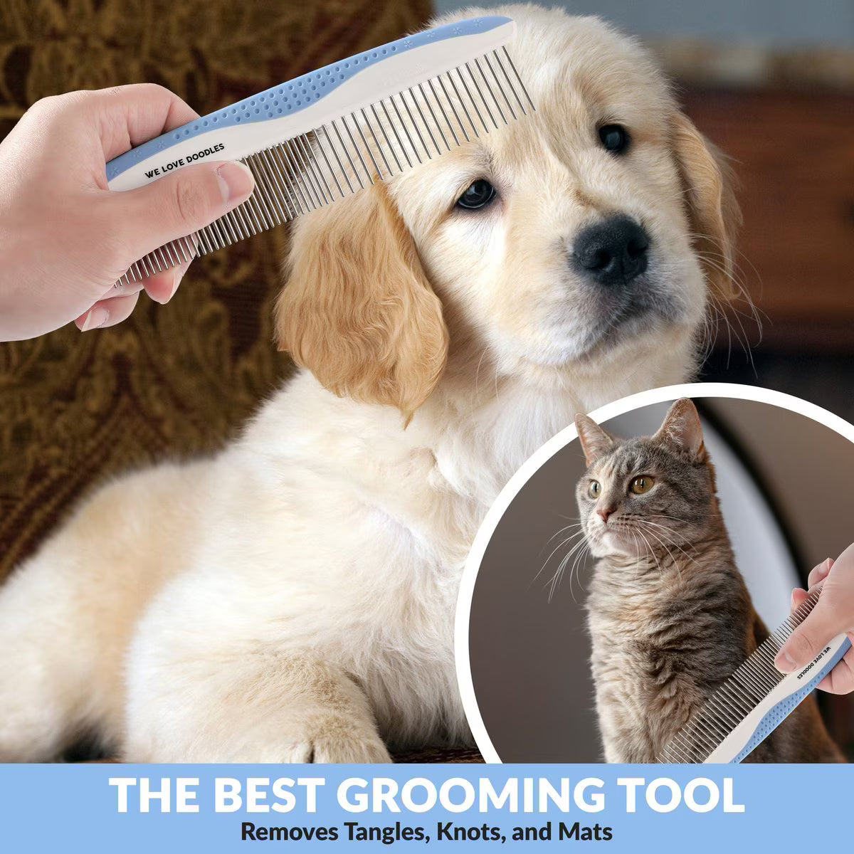 We Love Doodles Metal Dog Grooming Combs, 2 count, Blue