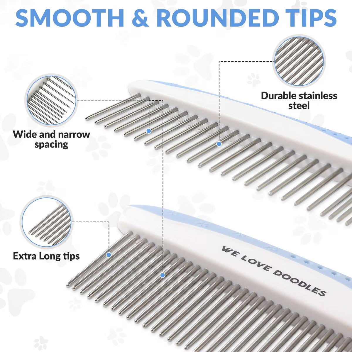 We Love Doodles Metal Dog Grooming Combs, 2 count, Blue
