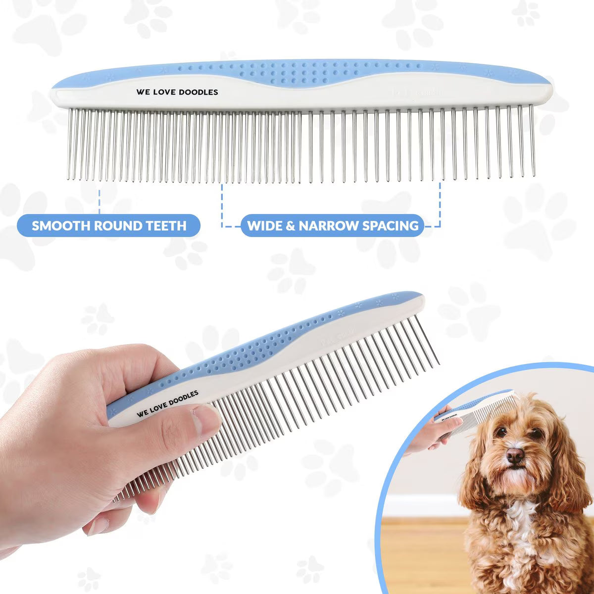 We Love Doodles Metal Dog Grooming Combs, 2 count, Blue