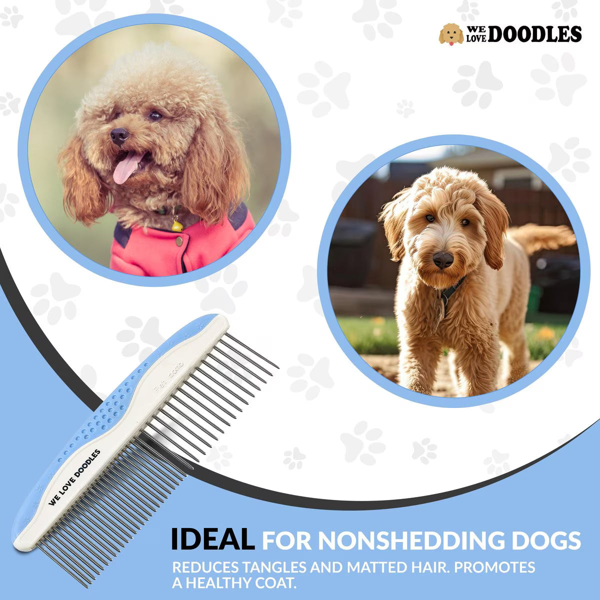 We Love Doodles Metal Dog Grooming Combs, 2 count, Blue