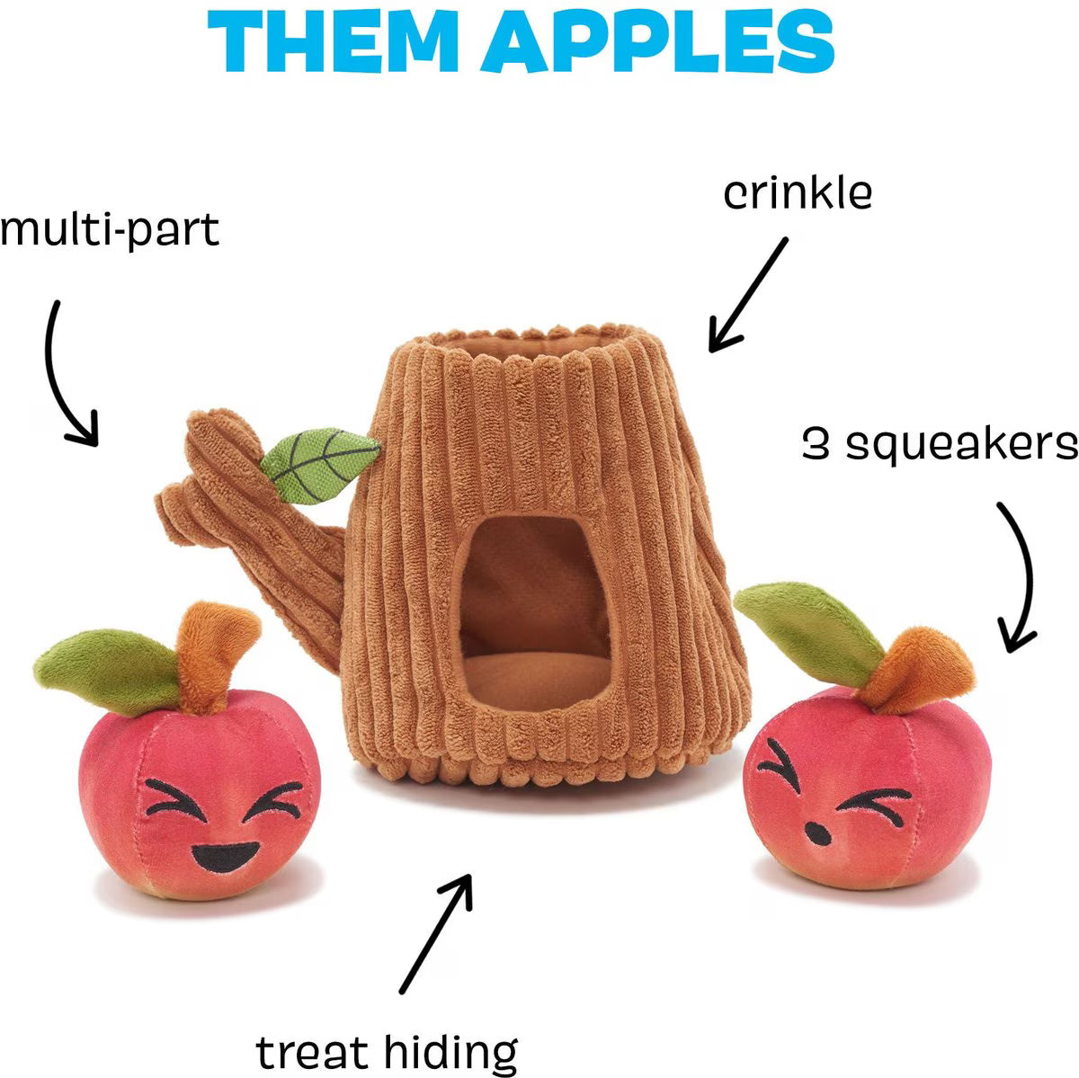 BARK Them Apples 3-in-1 Squeaky Plush Dog Toy