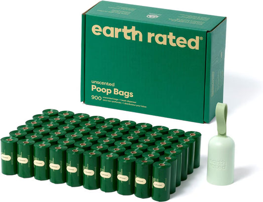 Earth Rated Dog Poop Bag Holder with Dog Poop Bags, Unscented, 1 Dispenser & 900 Bags