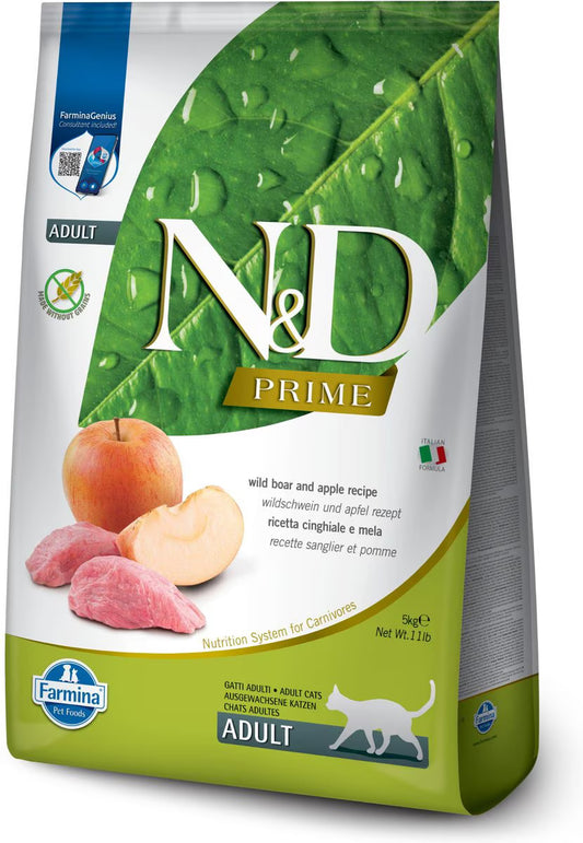 Farmina N&D Prime Boar & Apple Recipe Adult Cat Dry Food, 11-lb bag